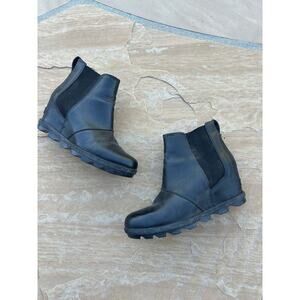 SOREL Joan Wedge III Chelsea Booties Black Waterproof Leather Size 9.5 US LS